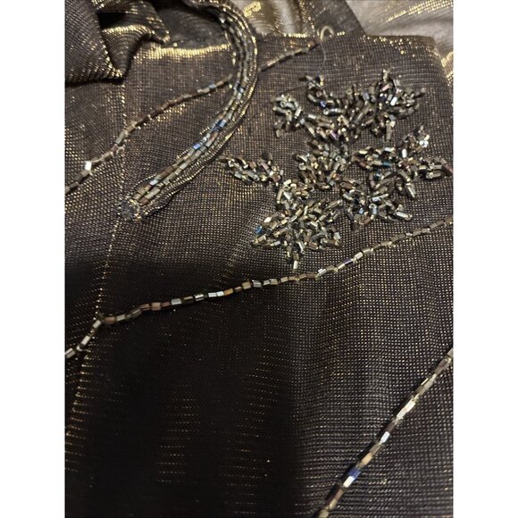 Michelle Fashion Formal Black Gold Metallic Beaded Long Gown Dress 18 Xl - Picture 3 of 6